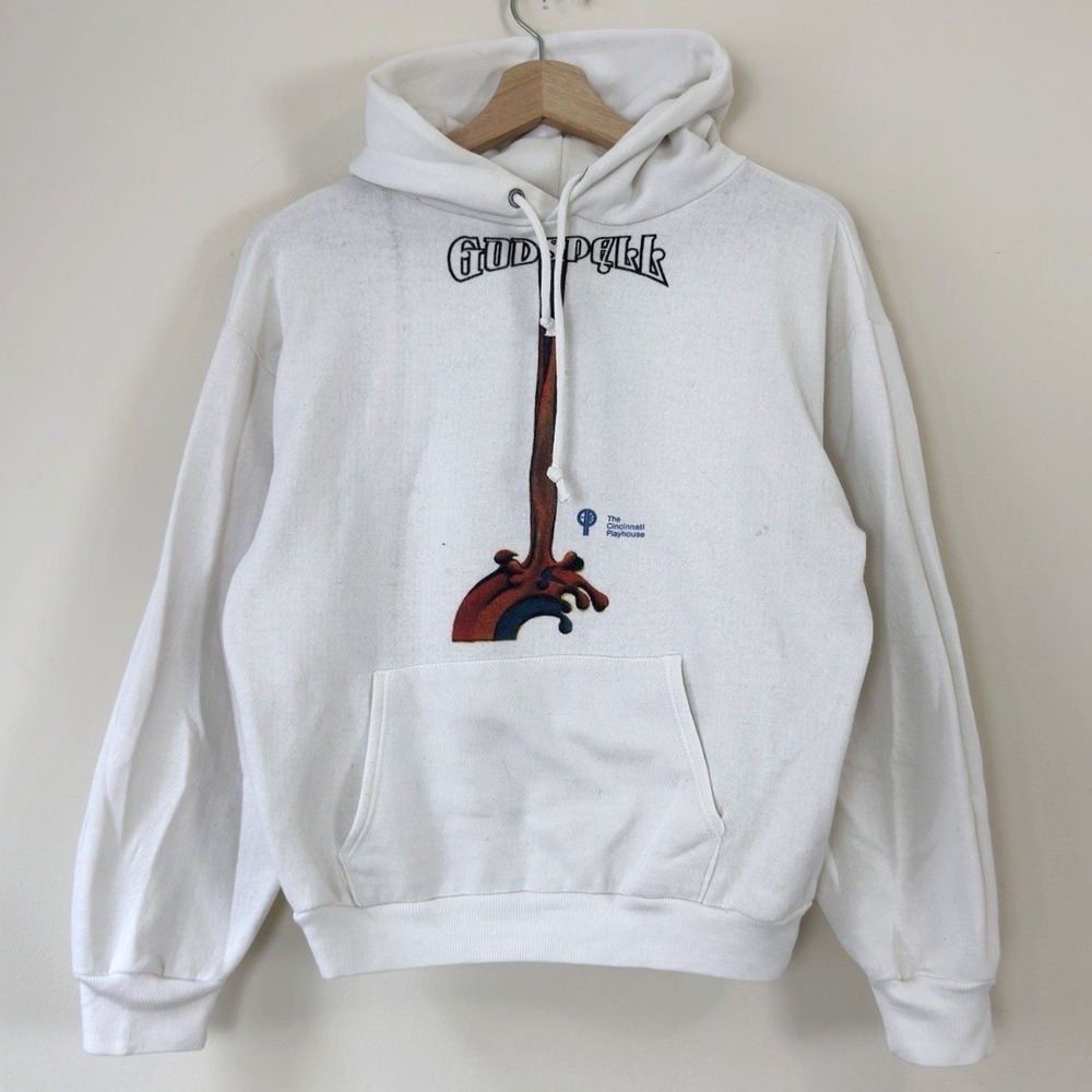 Vintage 80's Godspell Musical Show Cincinnati Playhouse White Hoodie